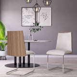 Homeroots Set Of 2 Modern White Faux Leather And Walnut Finish Dining Chairs  Metal 384362