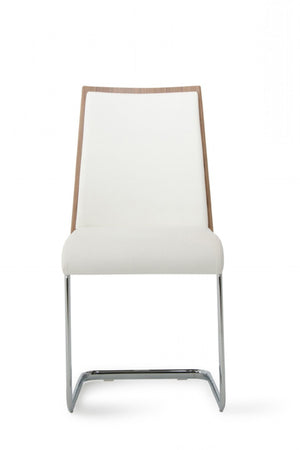 HomeRoots Set of Two Stylish White and Silver Faux Leather Dining Chairs for Modern Spaces & Comfort 384362