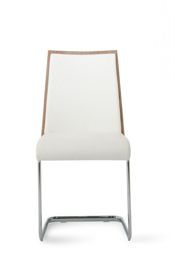 HomeRoots Set of Two Stylish White and Silver Faux Leather Dining Chairs for Modern Spaces & Comfort 384362