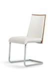 Homeroots Set Of 2 Modern White Faux Leather And Walnut Finish Dining Chairs  Metal 384362