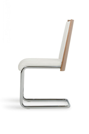 Homeroots Set Of 2 Modern White Faux Leather And Walnut Finish Dining Chairs  Metal 384362