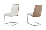 Homeroots Set Of 2 Modern White Faux Leather And Walnut Finish Dining Chairs  Metal 384362