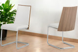 Homeroots Set Of 2 Modern White Faux Leather And Walnut Finish Dining Chairs  Metal 384362