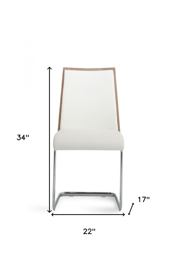HomeRoots Set of Two Stylish White and Silver Faux Leather Dining Chairs for Modern Spaces & Comfort 384362