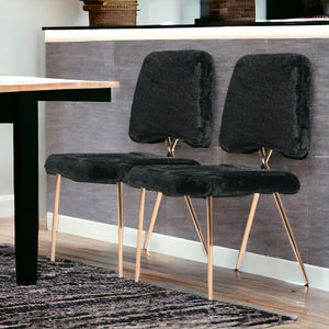 Homeroots Set Of 2 Gold Black Fabric Solid Back Dining Chairs  Metal 384365