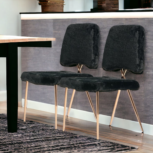 Homeroots Set Of 2 Gold Black Fabric Solid Back Dining Chairs  Metal 384365