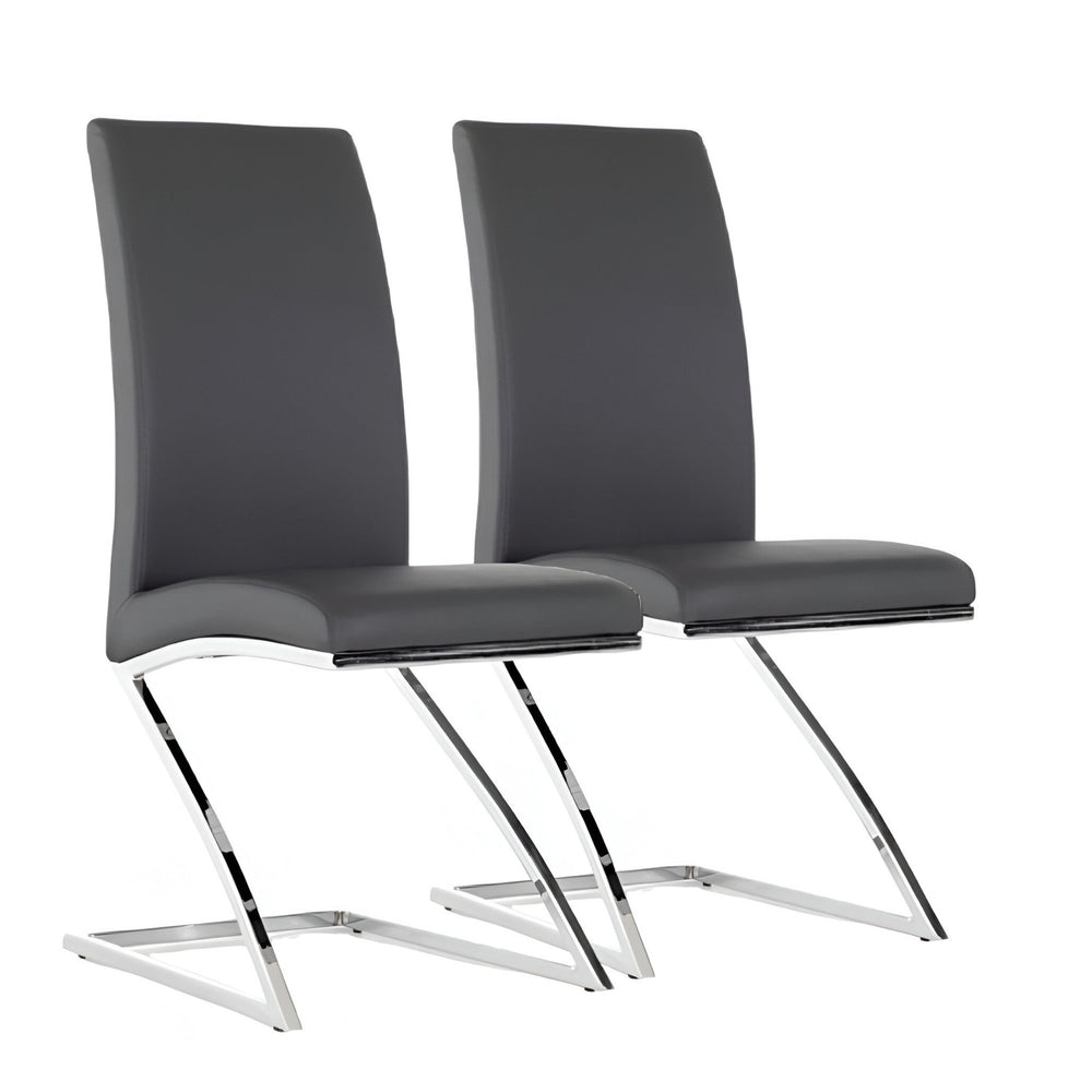 Homeroots Set Of Two Gray And Silver Upholstered Faux Leather Dining Side Chairs  Metal 384367