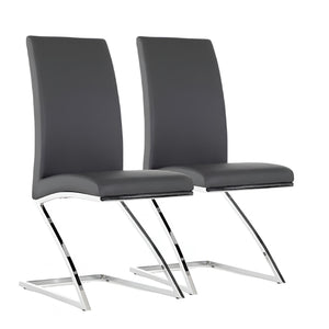 Homeroots Set Of Two Gray And Silver Upholstered Faux Leather Dining Side Chairs  Metal 384367