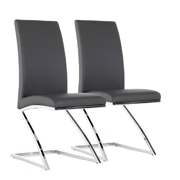 Homeroots Set Of Two Gray And Silver Upholstered Faux Leather Dining Side Chairs  Metal 384367