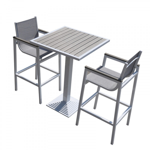 Homeroots 3 Piece Modern White And Gray Outdoor Bar Set  Aluminum 384368