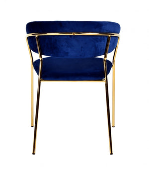 Homeroots Set Of 2 Curved Chic Blue And Gold Velour Dining Chairs  Metal 384373