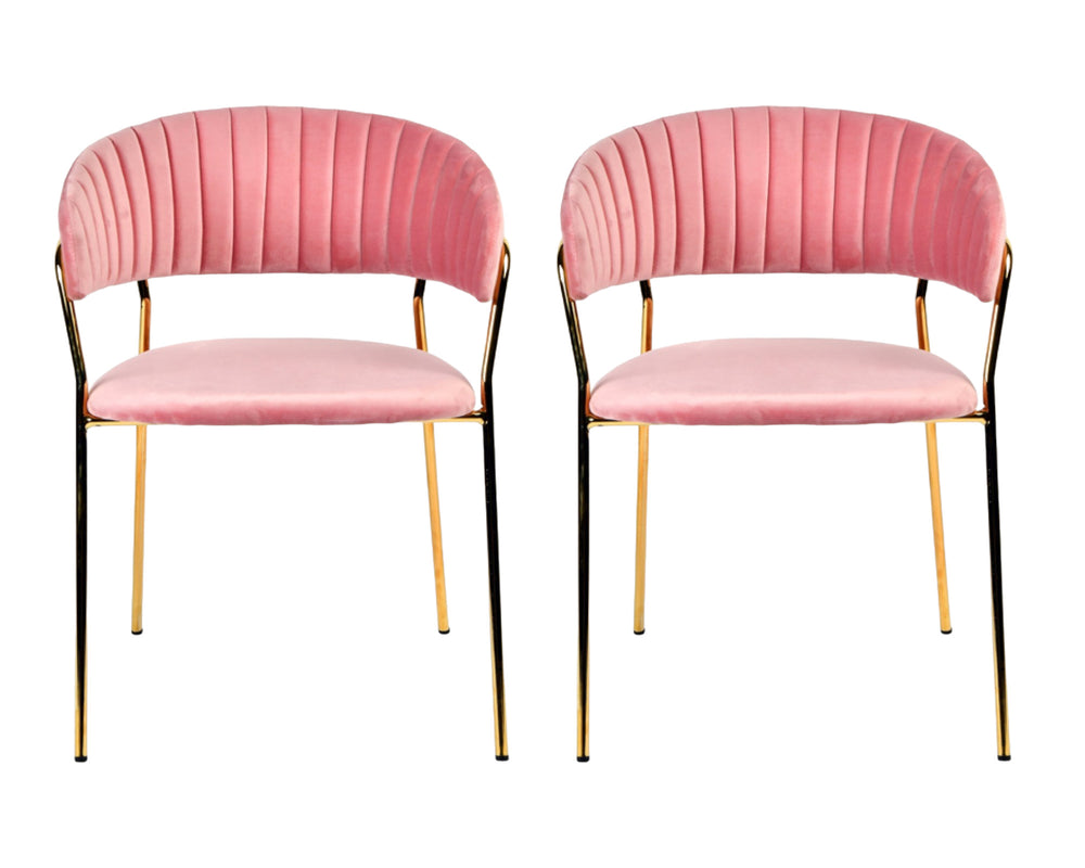 Homeroots Set Of Two Pink And Gold Upholstered Polyester Dining Arm Chairs  Metal 384374