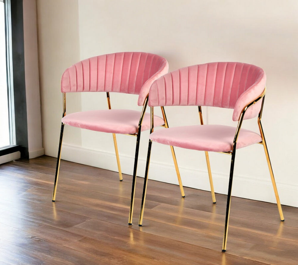 Homeroots Set Of Two Pink And Gold Upholstered Polyester Dining Arm Chairs  Metal 384374
