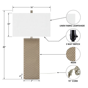 Homeroots Set Of Two 29" Gold Waffle Table Lamps With White Shade   384398