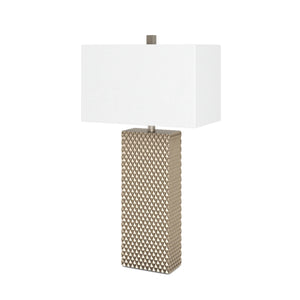 Homeroots Set Of Two 29" Gold Waffle Table Lamps With White Shade   384398
