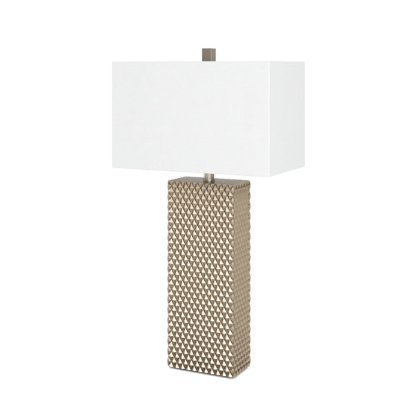 Homeroots Set Of Two 29" Gold Waffle Table Lamps With White Shade   384398