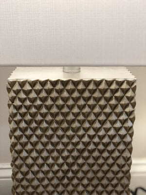 Homeroots Set Of Two 29" Gold Waffle Table Lamps With White Shade   384398