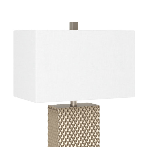 HomeRoots Set of Two 29" Gold Waffle Table Lamps with White Linen Shade for Modern Home Décor Style 384398