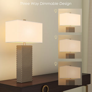 Homeroots Set Of Two 29" Gold Waffle Table Lamps With White Shade   384398