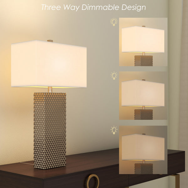 Homeroots Set Of Two 29" Gold Waffle Table Lamps With White Shade   384398