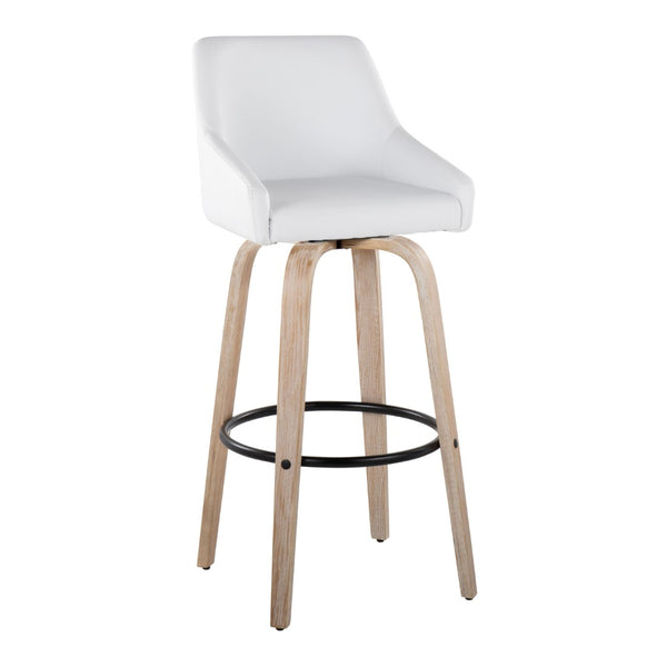 English Elm 30" Swivel Barstools Set of 2 Whitewashed Wood Faux Leather Gold Frame Counter Height B202S01922