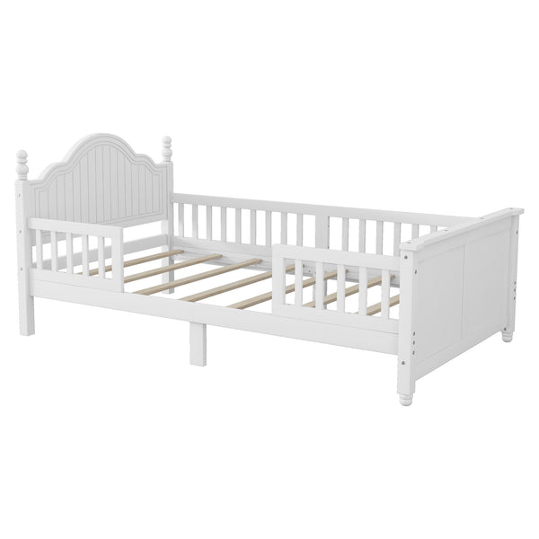 English Elm Twin Solid Wood Platform Bed with Guardrail for Kids, Low-Profile Sturdy Pine Frame, Safe Sleep Solution White 45.75 L x 26 W x 6.5 H W2593P339596