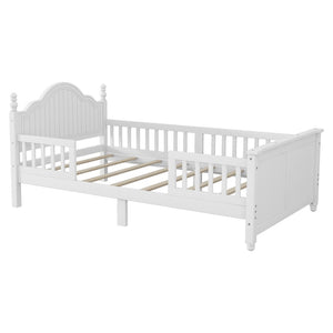 English Elm Twin Low Profile Kids Platform Bed Solid Pine Frame with Guardrails and Storage White W2593P411269