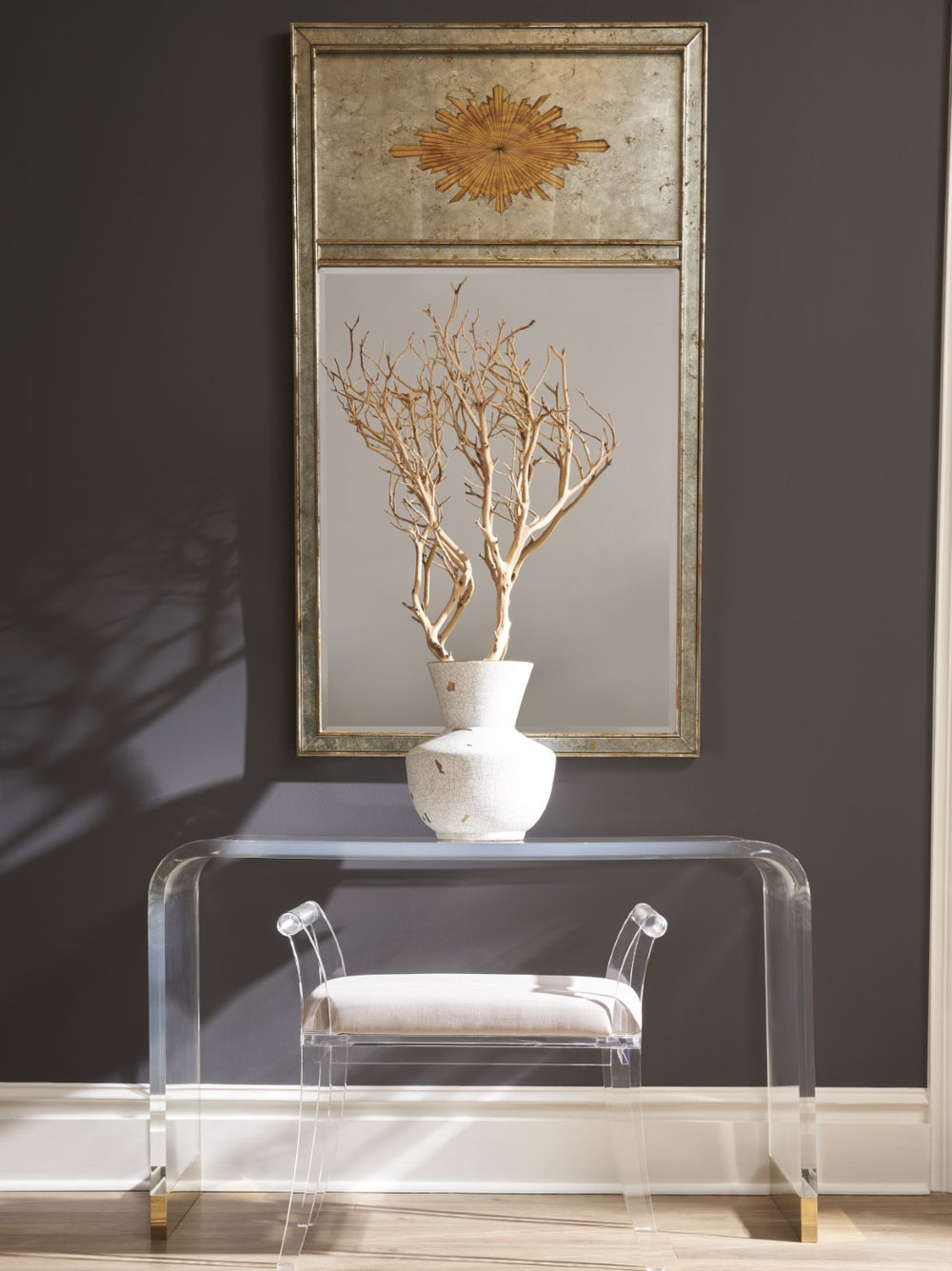 Chelsea House Acrylic Waterfall Console Table With Antique Brass Feet — Minimalist Clear Acrylic Sculpture For Entryway Decor 384401