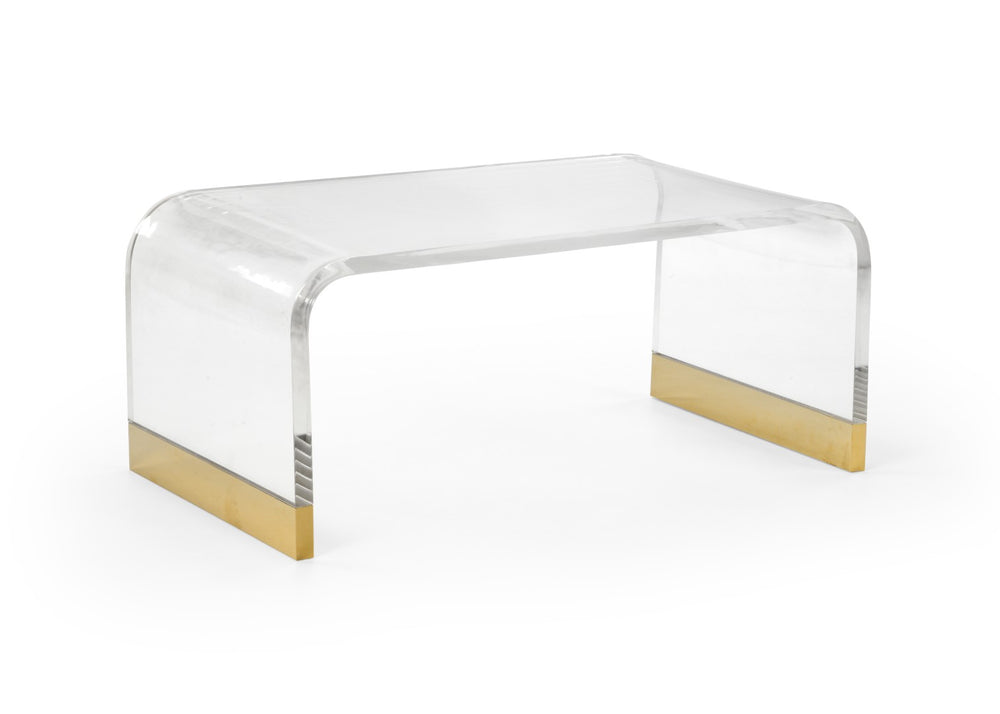 Chelsea House Waterfall Acrylic Coffee Table With Antique Brass Feet — Sculptural Floating Design, Durable Surface 384402