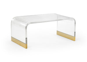 Chelsea House Waterfall Acrylic Coffee Table With Antique Brass Feet — Sculptural Floating Design, Durable Surface 384402