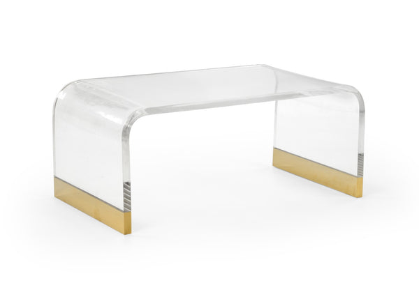 Chelsea House Waterfall Acrylic Coffee Table With Antique Brass Feet — Sculptural Floating Design, Durable Surface 384402