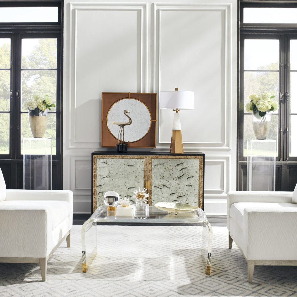 Chelsea House Waterfall Acrylic Coffee Table With Antique Brass Feet — Sculptural Floating Design, Durable Surface 384402