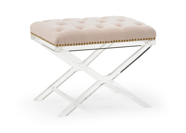 Chelsea House Soho Tufted Bench With Clear Acrylic Frame, Muslin Upholstery & Nailhead Trim — Stylish Compact Seat 384406