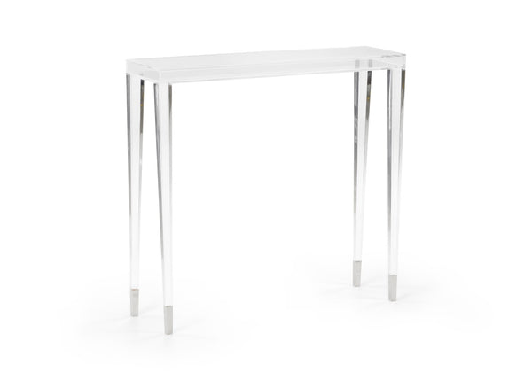 Chelsea House Berkshire Clear Acrylic Hall Table By Claire Bell — Slim 35"W Polished Nickel Feet, Modern Entryway Elegance 384407