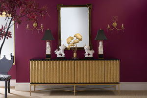 Chelsea House Gold James Sideboard With Antique Gold Leaf Woven Facade, 6 Touch-Release Doors, 84"W Storage Elegance 384411