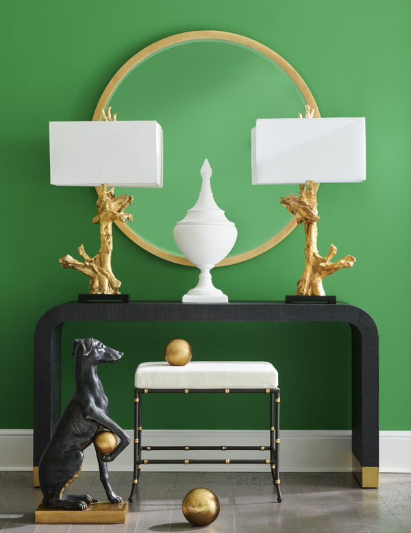 Chelsea House Saigon Bench By Jamie Merida — Espresso & Gold Bamboo-Inspired Frame With Cream Ultrasuede Seat For Entryways 384422