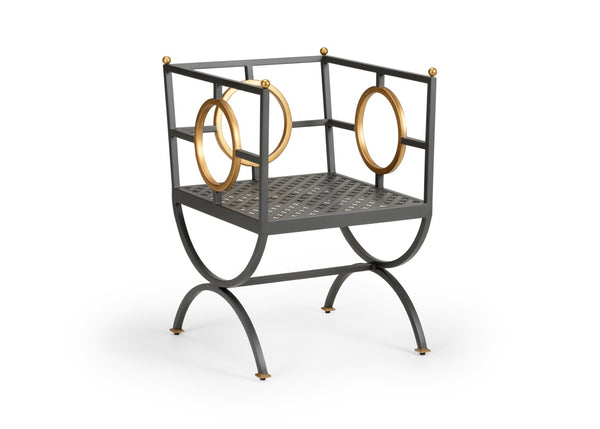 Chelsea House Circle Chair With Dark Steel Frame & Antique Gold Accents — Modern-Industrial Accent Seat For Living Rooms, Bedrooms, Offices 384424
