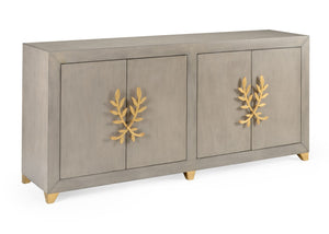 Chelsea House Longleaf Weathered Gray Console With Gold-Leaf Accents By Claire Bell — Media-Ready Storage Cabinet 384433