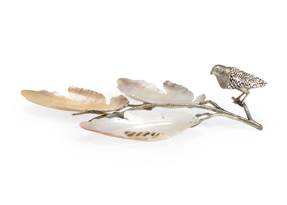 Chelsea House Bird Silver-Plated Decorative Tray With Marble Cone Shell Bird Accent — Large Coastal Centerpiece, Handcrafted Elegance 384443