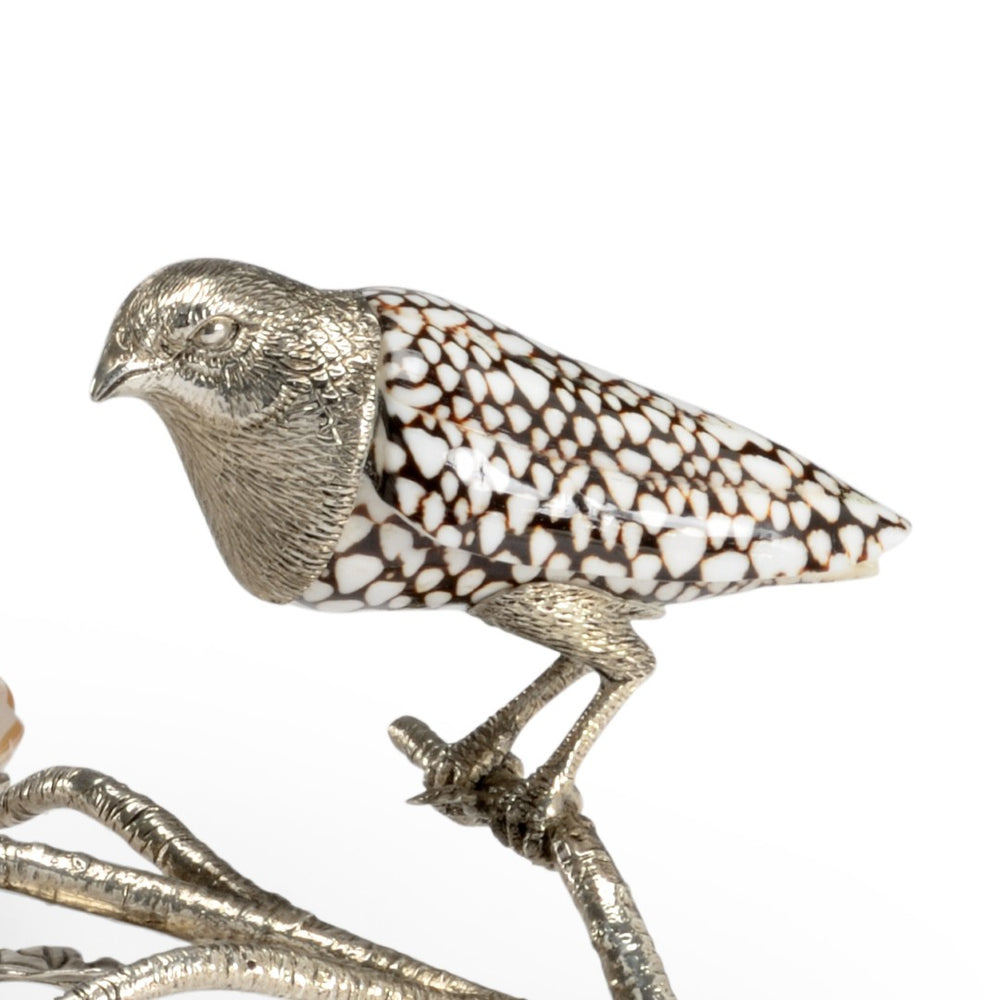 Chelsea House Bird Silver-Plated Decorative Tray With Marble Cone Shell Bird Accent — Large Coastal Centerpiece, Handcrafted Elegance 384443