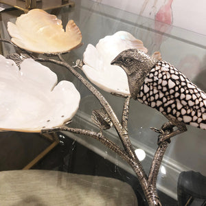 Chelsea House Bird Silver-Plated Decorative Tray With Marble Cone Shell Bird Accent — Large Coastal Centerpiece, Handcrafted Elegance 384443