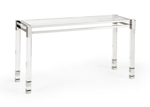 Chelsea House Vancouver Floating Acrylic Console Table With Clear Tempered Glass Top & Polished Nickel Mounts, Sleek Modern Design 384475