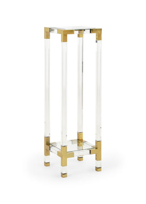 Chelsea House Chelsea Acrylic Pedestal With Antique Brass Accents, 48.5" Tall Display Stand With 2 Tempered Glass Shelves 384477