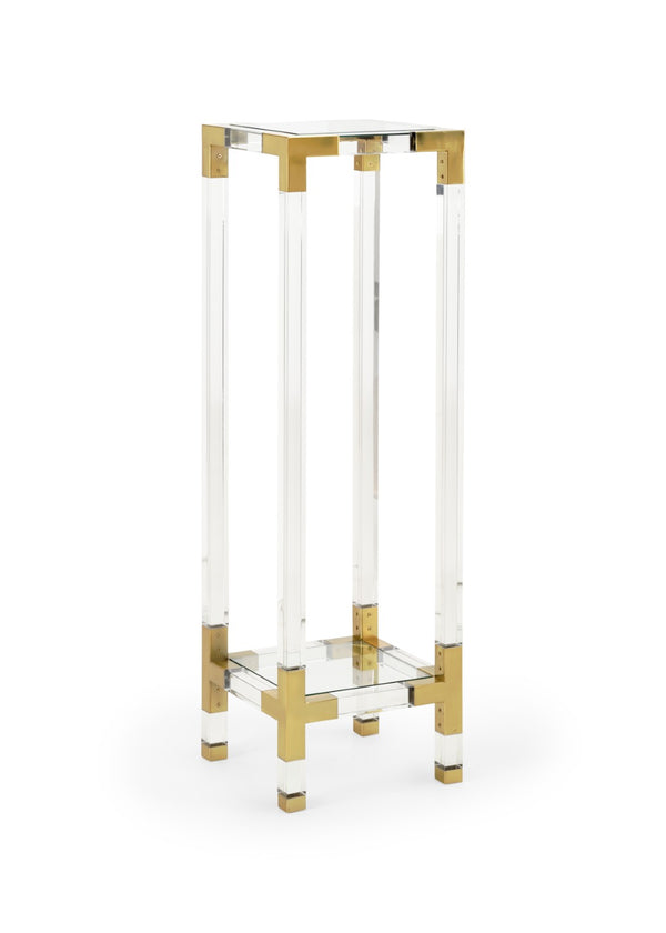 Chelsea House Chelsea Acrylic Pedestal With Antique Brass Accents, 48.5" Tall Display Stand With 2 Tempered Glass Shelves 384477