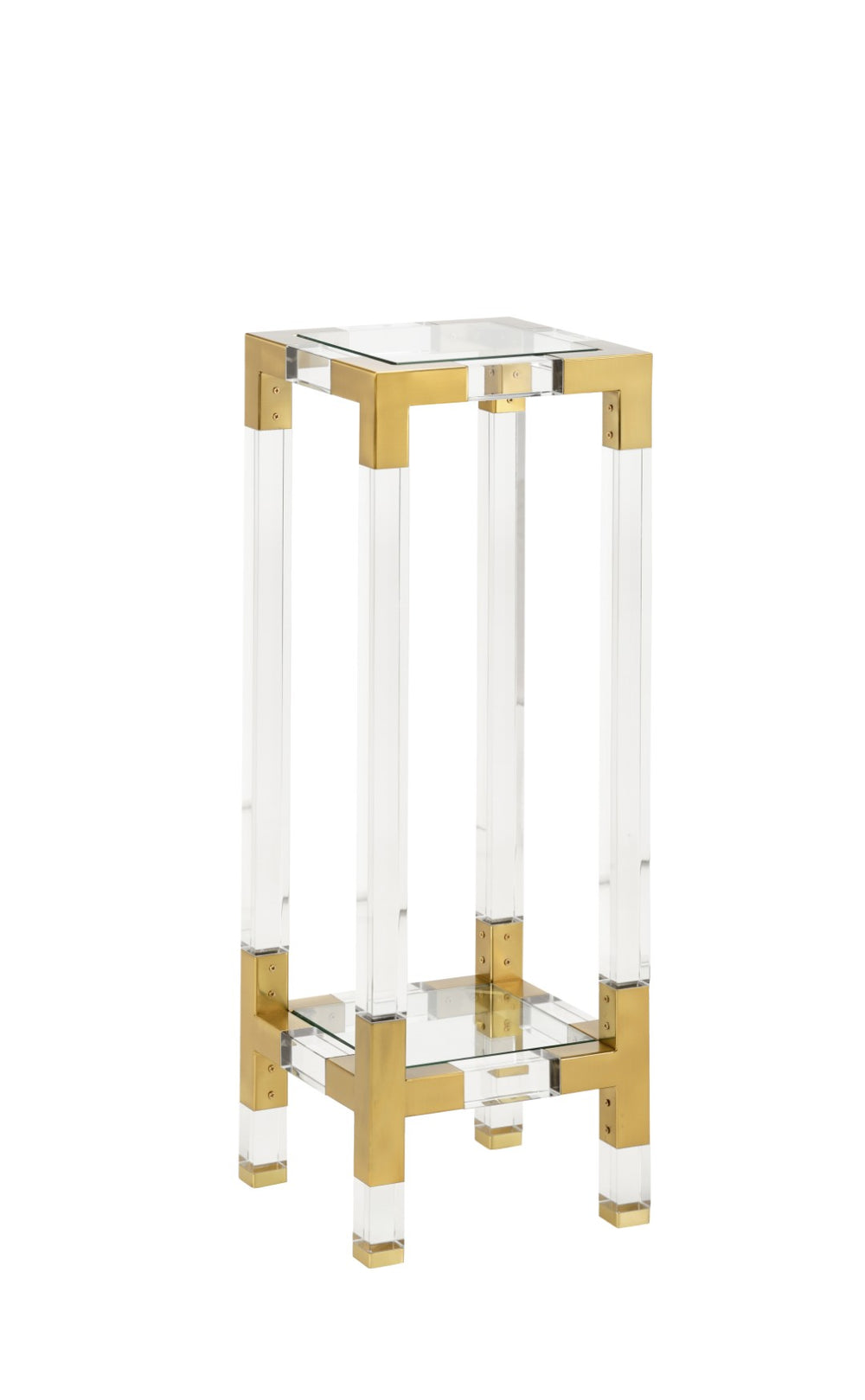 Chelsea House Chelsea Pedestal Clear Acrylic With Antique Brass Trim, Two Tempered Glass Shelves, 36"H Display Stand 384478