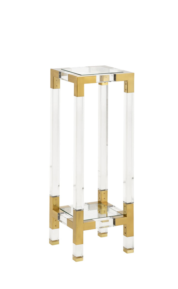 Chelsea House Chelsea Pedestal Clear Acrylic With Antique Brass Trim, Two Tempered Glass Shelves, 36"H Display Stand 384478