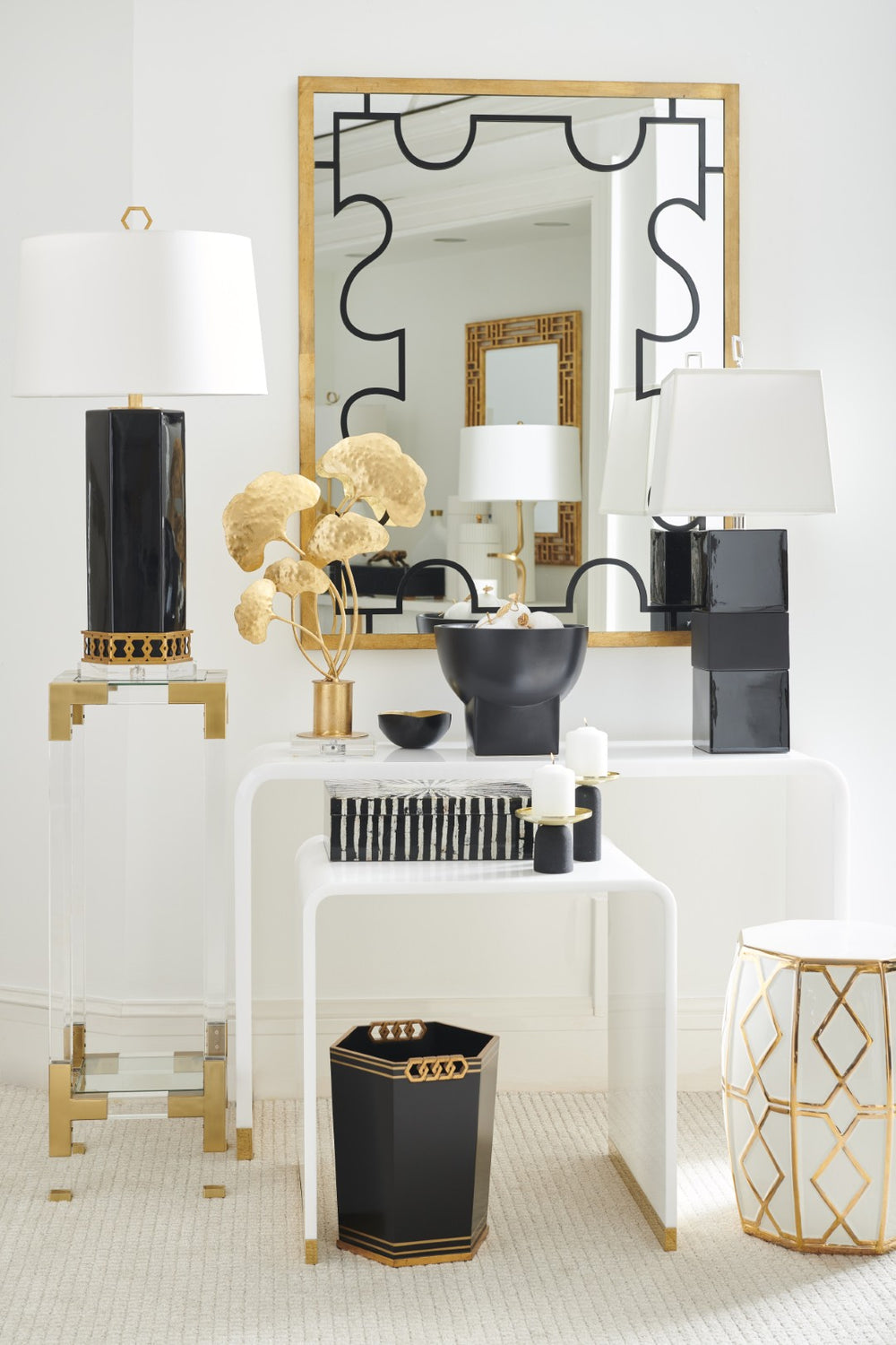 Chelsea House Chelsea Pedestal Clear Acrylic With Antique Brass Trim, Two Tempered Glass Shelves, 36"H Display Stand 384478