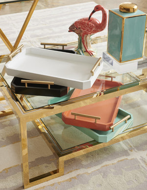 Chelsea House Dasher Transitional Cocktail Table With Antique Brass & Polished Nickel, 2 Tempered Glass Shelves For Stylish Storage 384479