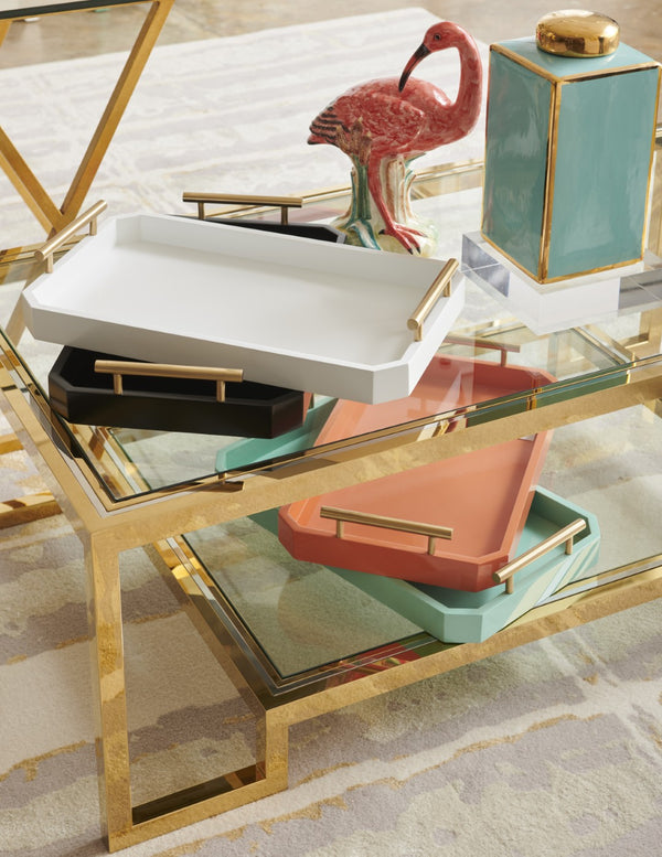 Chelsea House Dasher Transitional Cocktail Table With Antique Brass & Polished Nickel, 2 Tempered Glass Shelves For Stylish Storage 384479