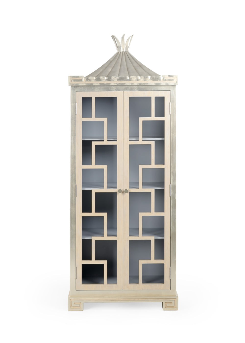 Chelsea House Palm Beach Cabinet By Bradshaw Orrell — Limed Oak Fretwork, Silver Leaf Accents, Gray Interior Displaying Elegance 384484